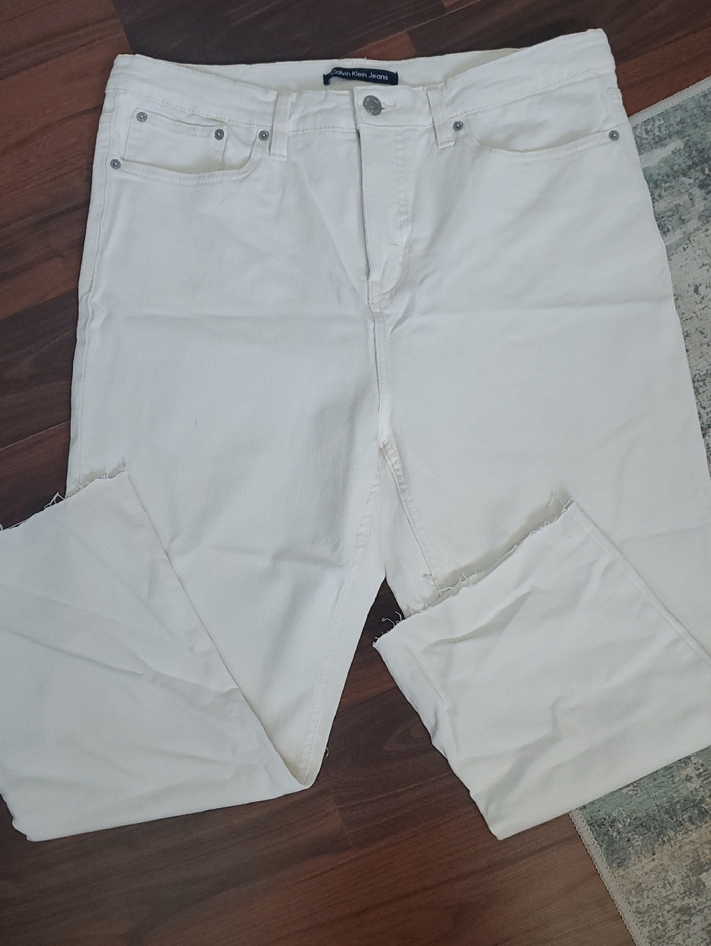 Calvin Klein Stretch Jeans Cream Denim with Navy Label